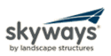 Skyways阴影徽标由四个三角制成偏斜成箭头头的形状，在skyways文本上由横向结构。